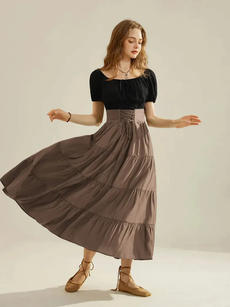 Women Renaissance Tiered Swing Skirt with Pocket