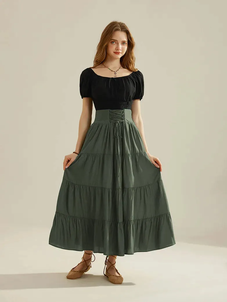 Women Renaissance Tiered Swing Skirt with Pocket