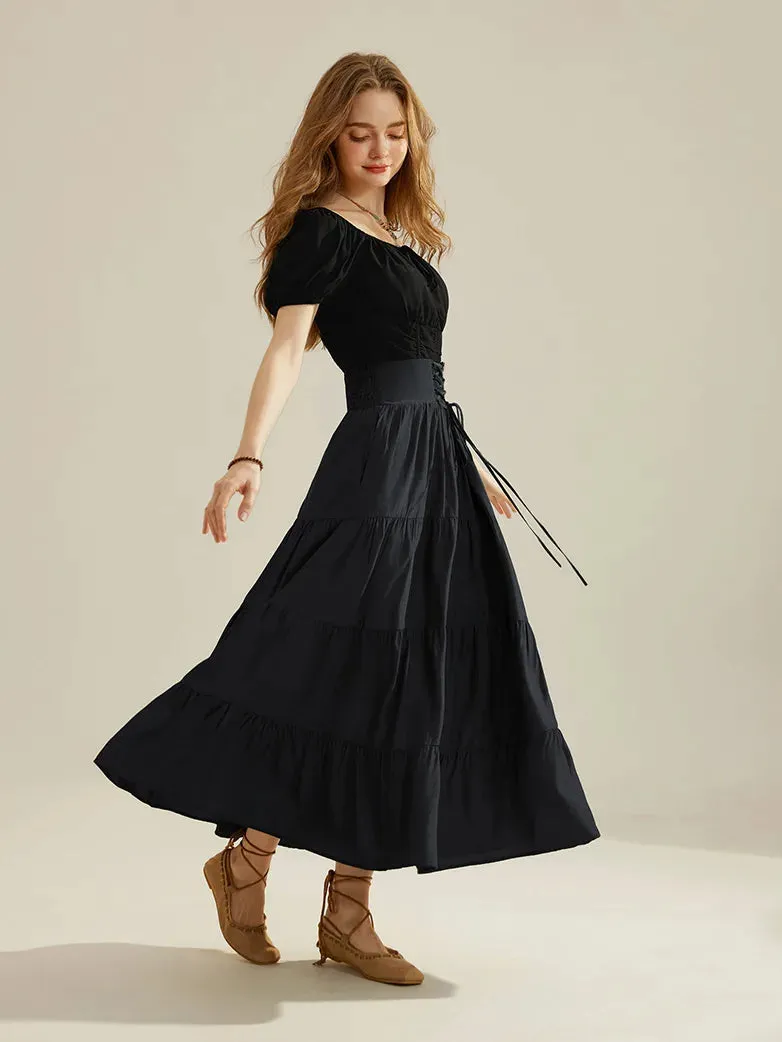 Women Renaissance Tiered Swing Skirt with Pocket