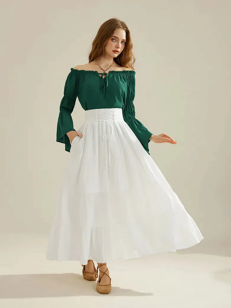 Women Renaissance Tiered Swing Skirt with Pocket