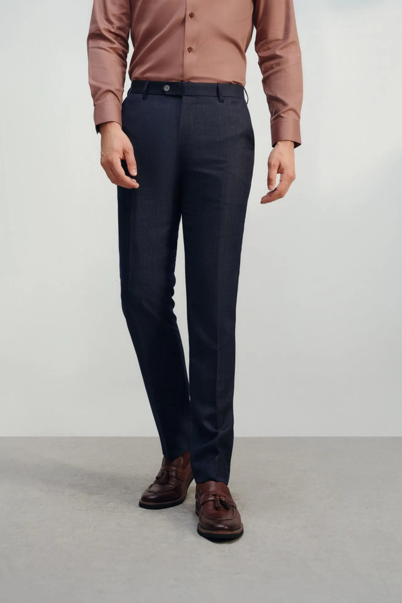 Wool Textured Slim Fit Pants